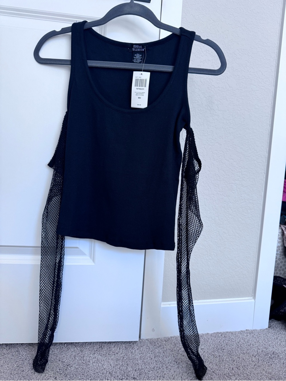 Hot Topic Black Tank with Mesh Sleeve Accents